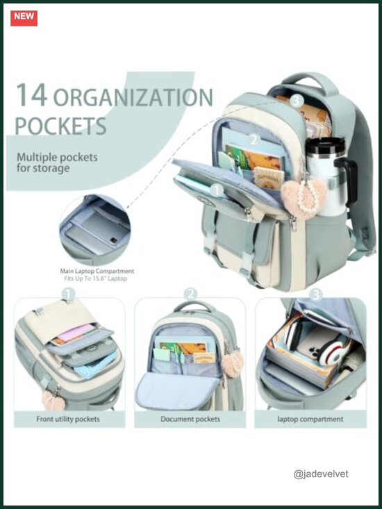 Cute Student Bookbag Fits 15.6 Inch Laptop Backpack with Cup Holder Daypack main image 5